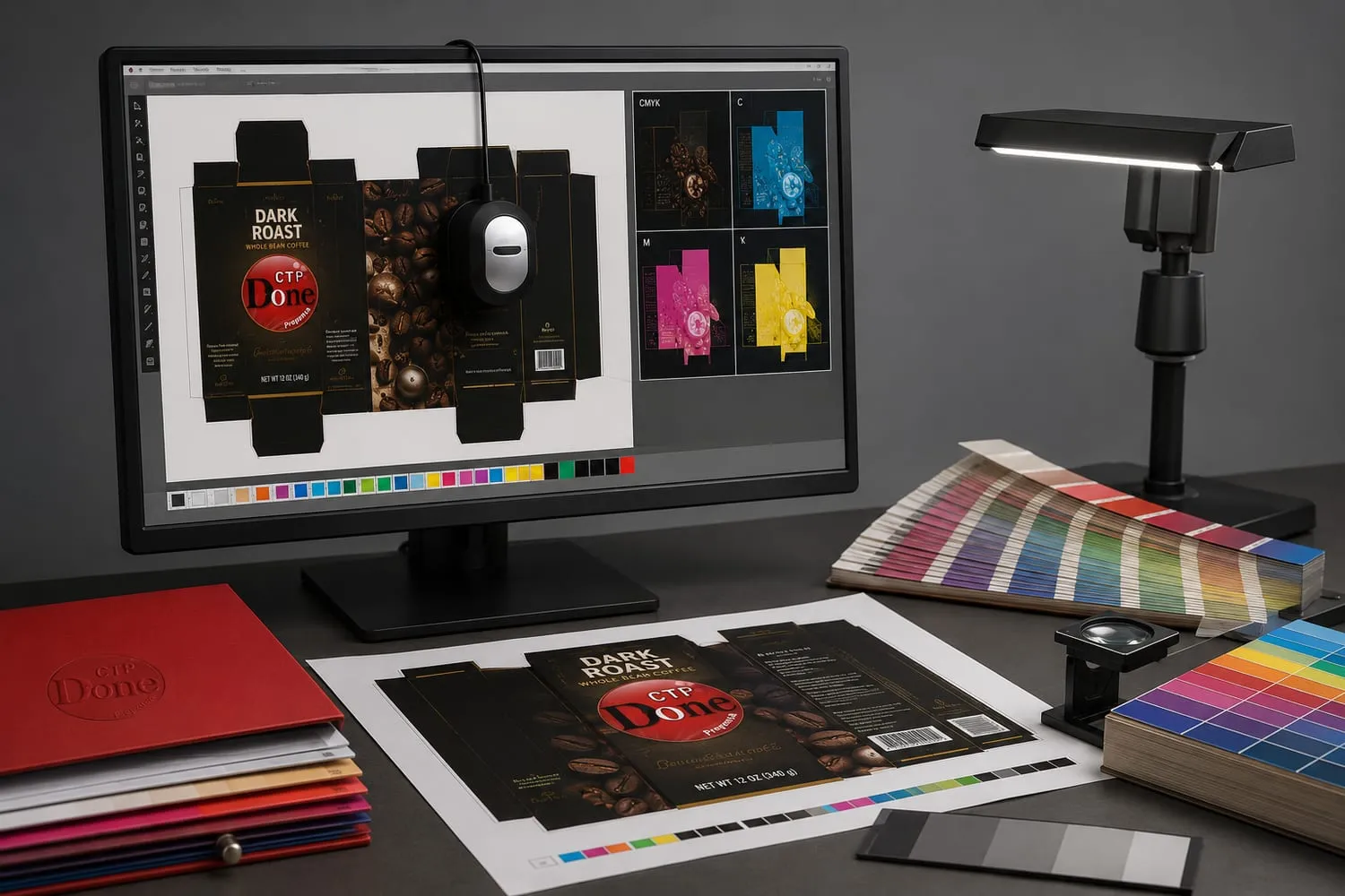 Separación de color CMYK de un empaque en preprensa